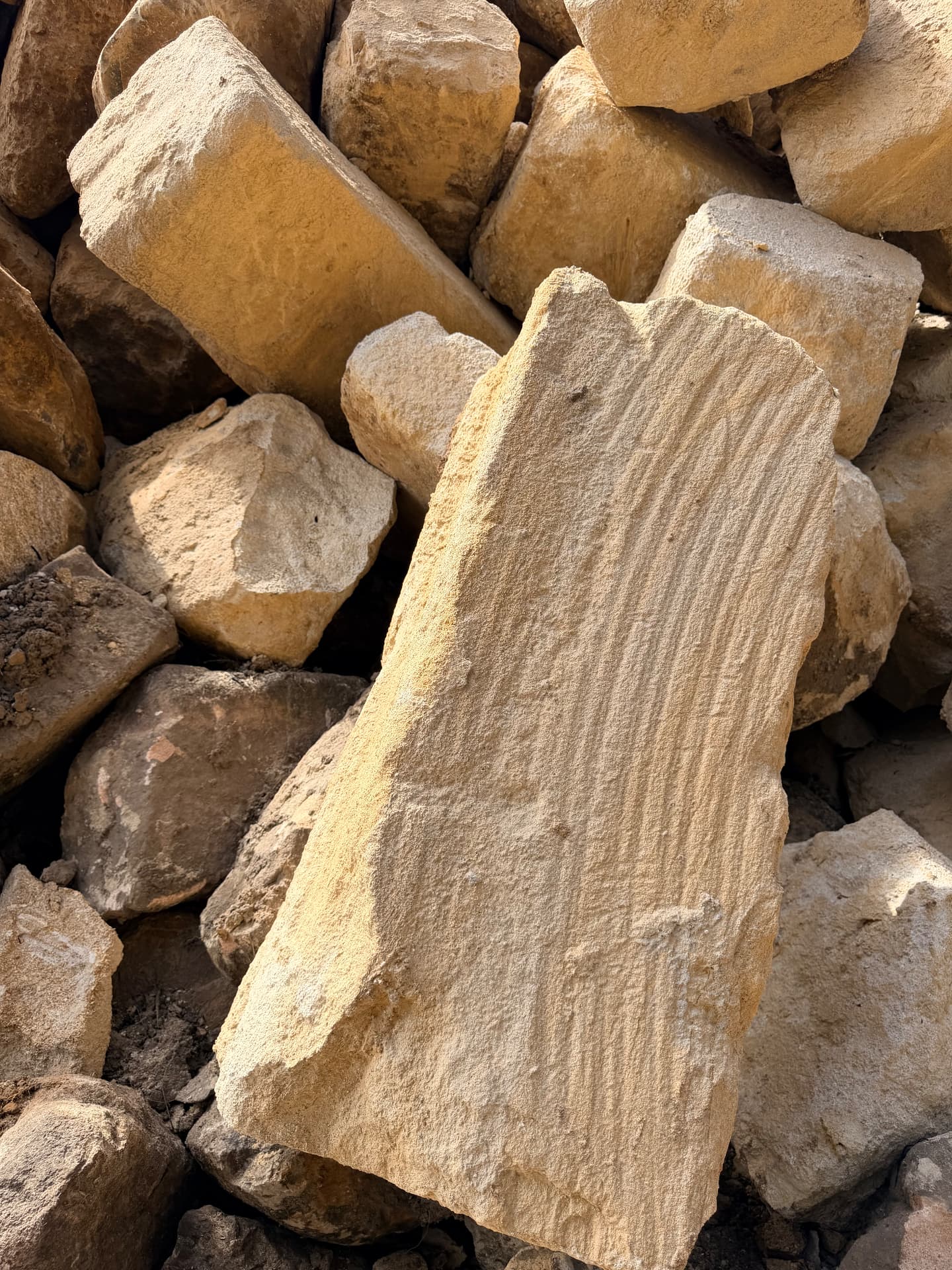 Close-up of sandstone blocks showing grain and face